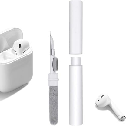 1PC 3 in 1 Multi-Function Cleaning Pen for Airpods with Soft Brush Flocking Sponge for Bluetooth Headset, Charging Box, Mobile Phone, Earbud Earphones Case Cleaning Tools, White - color: White