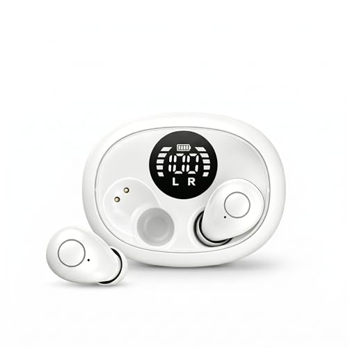 Mini Wireless Bluetooth Earbuds with LED Display, in-Ear Sleep Earphones with Soft Silicone Ear Caps, Compact Charging Case, 5.4 Chip, High Sound Quality (White) - color: White
