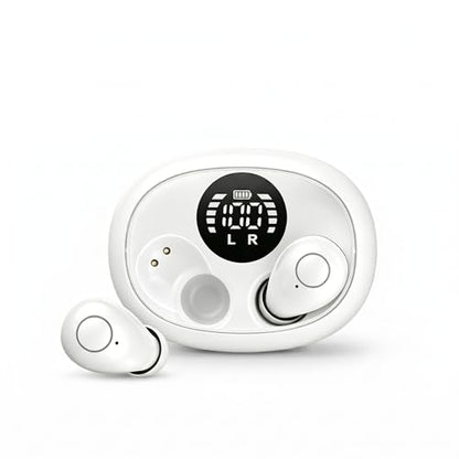 Mini Wireless Bluetooth Earbuds with LED Display, in-Ear Sleep Earphones with Soft Silicone Ear Caps, Compact Charging Case, 5.4 Chip, High Sound Quality (White) - color: White