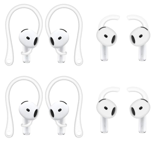 ALXCD Ear Hooks Compatible with AirPods 4 4th Gen, 2 Pair Anti-Slip Soft Rubber Earhook, 2 Pairs Silicon Ear Tips Hook, Compatible with AirPods 4 2+2 Pairs 722 Whtie - color: White