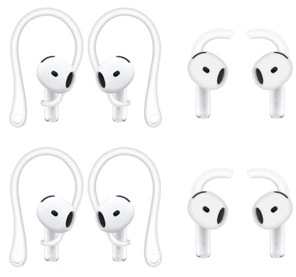 ALXCD Ear Hooks Compatible with AirPods 4 4th Gen, 2 Pair Anti-Slip Soft Rubber Earhook, 2 Pairs Silicon Ear Tips Hook, Compatible with AirPods 4 2+2 Pairs 722 Whtie - color: White