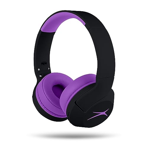 Altec Lansing Kid Safe Noise Cancelling Wireless Headphones 15H Battery, 85dB Volume Limit, Foldable Design Powerful Sound, Active Noise Cancellation Perfect for Kids Ages 7+ - color: Blackout Purple