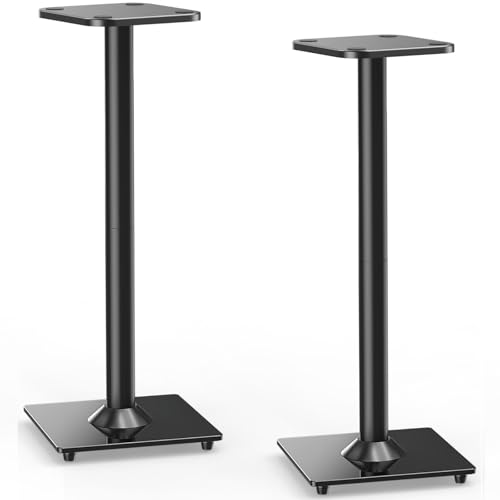 Speaker Stands Pair, 31" Fixed Height, Max 22 lbs, Tempered Glass Base | Surround Sound Speaker Stands, Cable Management, Universal Floor Speaker Standing for Studio Satellite Rear Bookshelf Speaker - size: Height 31"