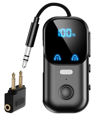 Wireless Audio Adapter with Retractable 3.5mm Cable, Bluetooth Adapter for AirPods Headphones Speakers, Bluetooth 5.4 Low Latency Dual Pairing, Portable Travel Audio Adapter