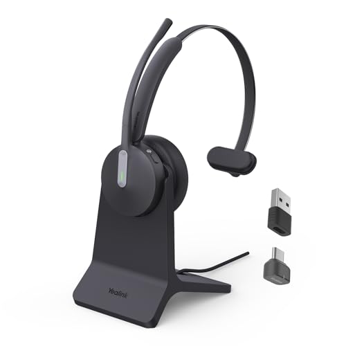 Yealink BH70 Mono Stand, Teams Certified Work Headset for Open Office Home | Compatible with Teams Cisco Zoom Google, 35hour Talk Battery, 22day Standby, 35mm Speaker, 6 Audio Equalizers, USB-C/A dongle - color: Black(Mono+stand), style: Teams(USB-C to A)
