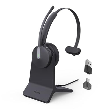 Yealink BH70 Mono Stand, Teams Certified Work Headset for Open Office Home | Compatible with Teams Cisco Zoom Google, 35hour Talk Battery, 22day Standby, 35mm Speaker, 6 Audio Equalizers, USB-C/A dongle - color: Black(Mono+stand), style: Teams(USB-C to A)