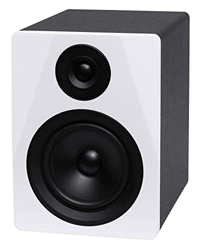 Rockville 2 DPM5W 5.25" White Powered Studio Monitors with RRS190S Pads | 150W Peak / 75W RMS Each, Class D Bi-Amped, XLR/TRS/RCA Inputs, DSP, 1" Neodymium Tweeter, 3-Angle Isolation Pads, 4-Items