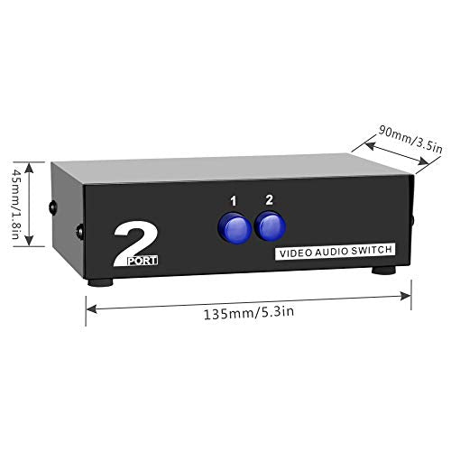 Panlong 2 Port AV RCA Switch 2 in 1 Out Composite Video L/R Audio Switcher Selector Box for DVD Player, Sega Genesis, SNES, N64, PS2/3 Game Consoles