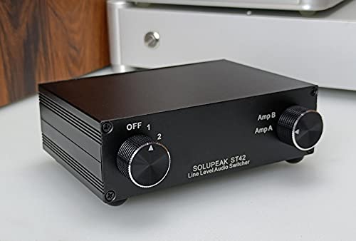 ST42 4 Way RCA Audio Switcher, Stereo Audio Switch Selector Box | 4 IN 2 OUT you quickly sw between 4 audio sources in or compare 2 AMPs, avoiding frequent cable changes，Bi-Direction passive - color: 4-WAY RCA Switch(4 IN 2 OUT)-Standard version