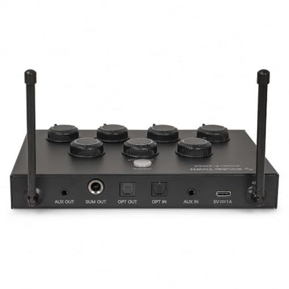Sound Town 32-Channel Wireless Microphone Karaoke Mixer with 4 Rechargeable Metal Mics, Optical (Toslink), AUX for Smart TVs, Soundbars & Home Receivers, Tablet, PC (SWM15-4MAX) - color: Gloss Black