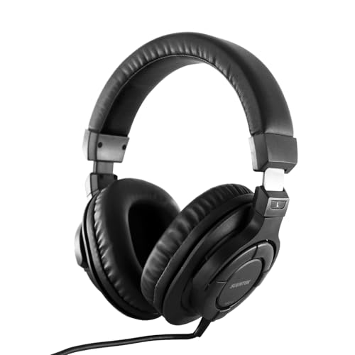 SUUNTOK Over Ear Wired Headphones MR810, Studio Monitor Headset with Closed Back Design Flexibale Professional Stereo Headphone with 3m Cable for Studio Monitering, Recording, Podcasting (Black)
