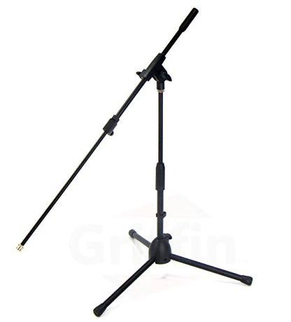 GRIFFIN 2 Pack Short Tripod Mic Stands (Low Profile-X Series) with Boom Arm & Telescoping Holder – For Kick Drum, Studio Recording & Guitar Amp Mic - size: 2 Pack