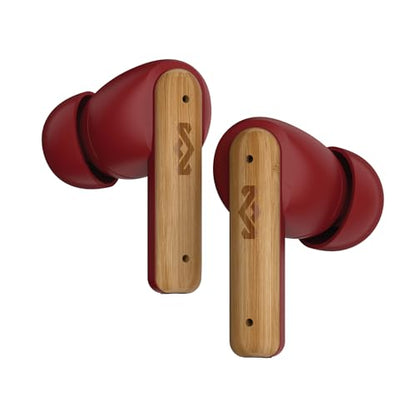 House of Marley Little Bird True Wireless Earbuds, Touch Controls, Built-in Mic, 24 Hours Playtime with Case, USB-C Quick Charge, Sustainable Materials, Movie and Gaming Mode (Red) - color: Red