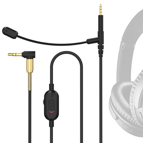 QC45 Boom Mic for Bose QuietComfort QC25 QC35 QC35II QC45 NC700 Headphone | 3.5mm to 2.5mm Audio Cable, Mute Switch, Volume Control, Boom Microphone, L-Shaped Plug, Nylon Braided Cord, 6ft