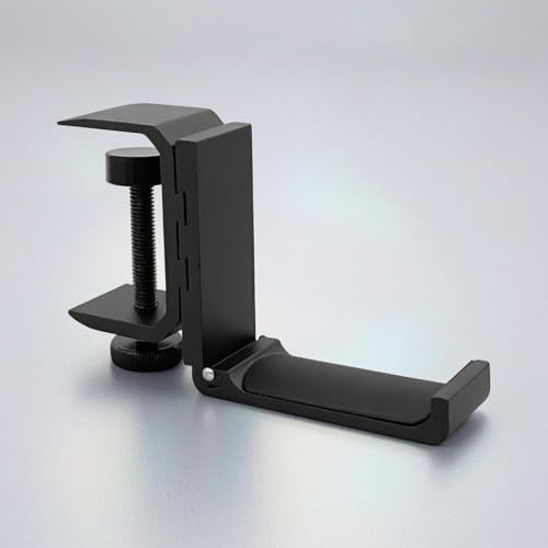 Headphone Holder with Adjustable Clamp Mount Desk Organizer Stand Foldable Hanger Anti-Slip Cushioned Pads Aviation Aluminum Construction Suitable for Office Home Use