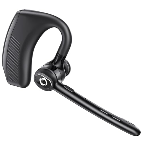 Bluetooth Earpiece Wireless Headset with Dual Noise Canceling Hands Free | Single Ear Earphone Microphone Over Ear Earbud for Phone Samsung Android Cell Phones TV PC Trucker Game Work Driving