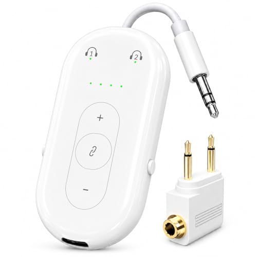 Airplane Bluetooth Adapter for Earphone, Bluetooth Audio Transmitter for for AirPods or Wireless Headphones, Transmitter Receiver 2 in 1 Dongle for Long Flight, Speaker, Car, Gym, TV