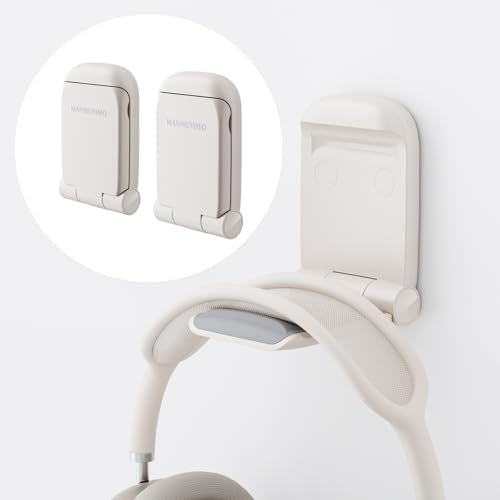 MAMUVIMO Headphone Stand, 2 Pack Headset Stand Foldable, Headphone Holder Hook Mount with Non-Slip Silicone, Adhesive Earphone Desk Hanger Clip Space-Saving for Airpods Max, All Earphones - Starlight - color: Starlight, size: 2 Pack