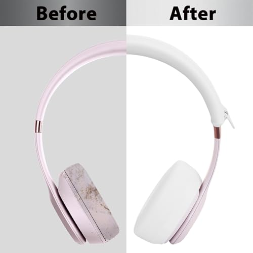 Adhiper Solo3 Ear Pads & Ear Covers & Headband Cover for Beats Solo 3 & Solo 2 Wireless Headphones, Protein Leather Solo3 Earpad Replacement Accessories Silicone Sweat Covers - White - color: White