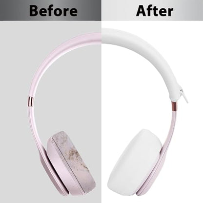 Adhiper Solo3 Ear Pads & Ear Covers & Headband Cover for Beats Solo 3 & Solo 2 Wireless Headphones, Protein Leather Solo3 Earpad Replacement Accessories Silicone Sweat Covers - White - color: White