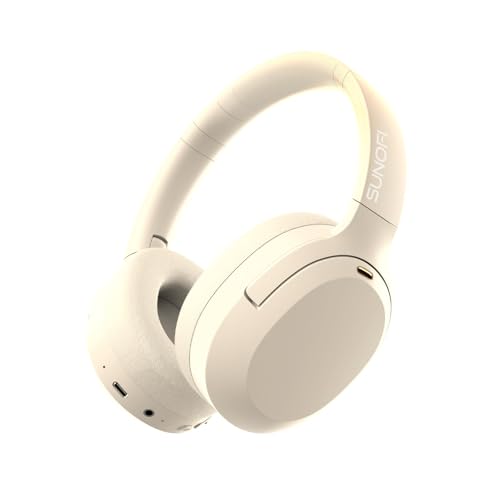 Hybrid Active Noise Cancelling Headphones, Wireless Over Ear Bluetooth Headphones with Mic, 40H Playtime, Hi-Res Audio, Deep Bass, Foldable Comfort Fit Ear Cups for Travel, Office, Home (White) - color: White