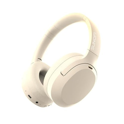 Hybrid Active Noise Cancelling Headphones, Wireless Over Ear Bluetooth Headphones with Mic, 40H Playtime, Hi-Res Audio, Deep Bass, Foldable Comfort Fit Ear Cups for Travel, Office, Home (White) - color: White