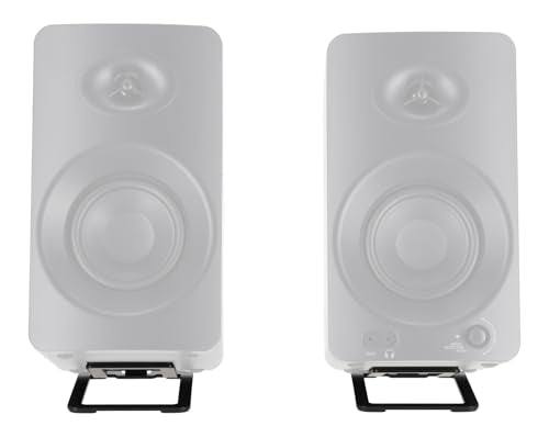 Rockville SR3 Pair Low Profile Speaker Riser Stands for 4" Desktop Speakers | 16-Degree Tilt, 3mm Steel, 25 lbs Capacity, Anti-Slip Feet, De-Coupling Pads, Vibration Isolation, Studio Monitor Compatible