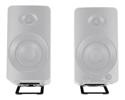 Rockville SR3 Pair Low Profile Speaker Riser Stands for 4" Desktop Speakers | 16-Degree Tilt, 3mm Steel, 25 lbs Capacity, Anti-Slip Feet, De-Coupling Pads, Vibration Isolation, Studio Monitor Compatible