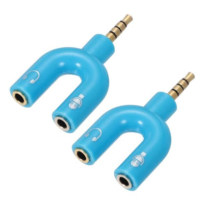 MECCANIXITY 2Pcs Headset Mic Splitter Adapter, 3.5mm Male to Dual Female Y Splitter Microphone and Audio Jack Adapter for PC Laptop Smartphone, Blue - color: Blue