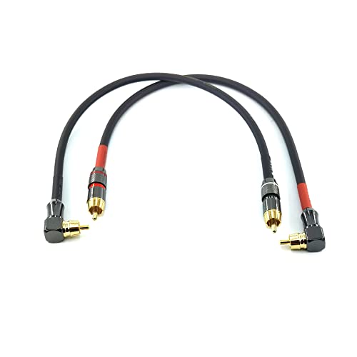 WJSTN-055 90 Degree Right Angle RCA Subwoofer Cable Audio Cable RCA Male to Male Audio Video Cord for Subwoofer, HDTV, Amplifiers,Home Theater,Hi-Fi Systems,Subwoofe 2 Pack (1FT) - size: 1FT