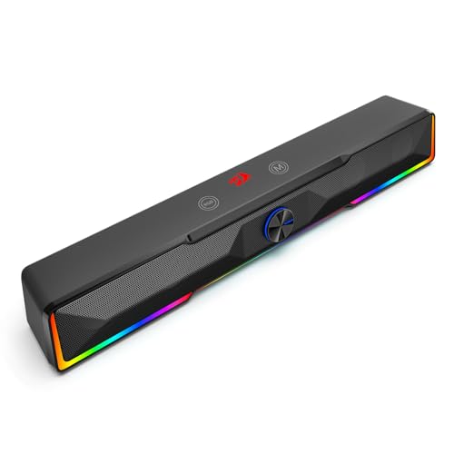 Redragon Computer Speaker, Bluetooth/USB Wired Dual Connection Soundbar | Clear Stereo Sound with Audio-Light Sync RGB Backlit, Volume Knob, USB Powered for PC/TV/Tablet, Black