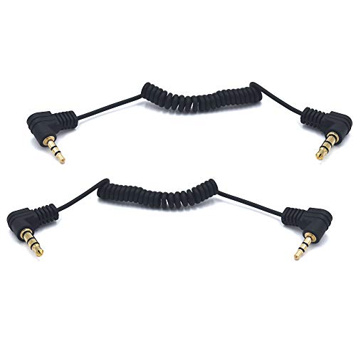 3.5mm Male to 2.5mm Male Stereo Audio Coiled Cable, 2 Pack, 12 Inch, OD 1.5mm, 90 Degree Angle, 1/8" TRS Jack Headphone Aux Spring Spiral Cord