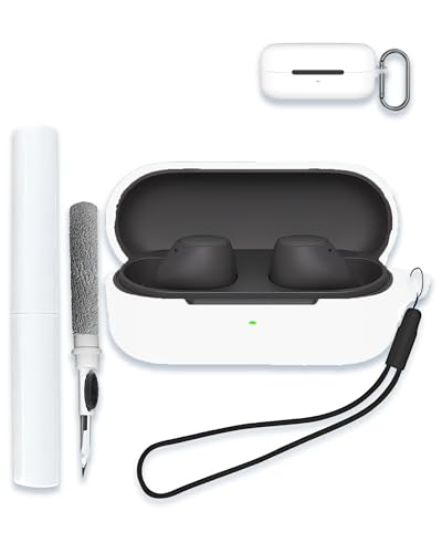 Case for Sony WF-C510 Truly Wireless in-Ear Bluetooth Earbud Headphones, Soft Silicone Protective Portable Scratch Shock Resistant Shell with Cleaner Kit & Carabiner & Lanyard，White - color: WHITE