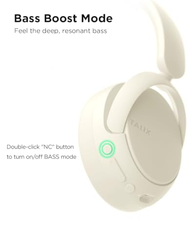 TALIX H30 Hybrid Active Noise Cancelling Headphones, 110H Playtime Hi-Res Audio Bluetooth 6.0 Wireless Over Ear ANC Headphones for Commute/Travel (Off-White) - color: Off-white
