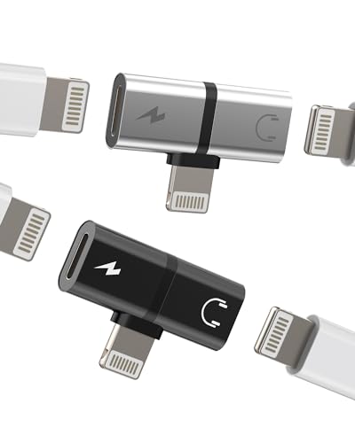 Dual Lightning Charge Headphone Splitter for iPhone AUX Jack Dongle 2in1(2pack) Audio Charger Adapter MFI Certified 14 13 12 11 Pro Max 8Plus for iPad air Connector Cable Music Converter Cord