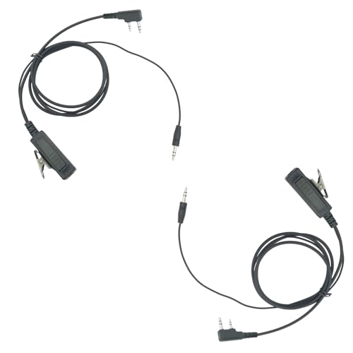 2pack Push-To-Talk K1 Cable with Aux 3.5mm Male Adapter PTT Mic for Baofeng UV-5R Retevis RT18 RT19 RT21 RT22 RT27 H-777 Kenwood 2-Pin Radio Connecting to Headset Earmuffs with 3.5mm Audio Jack