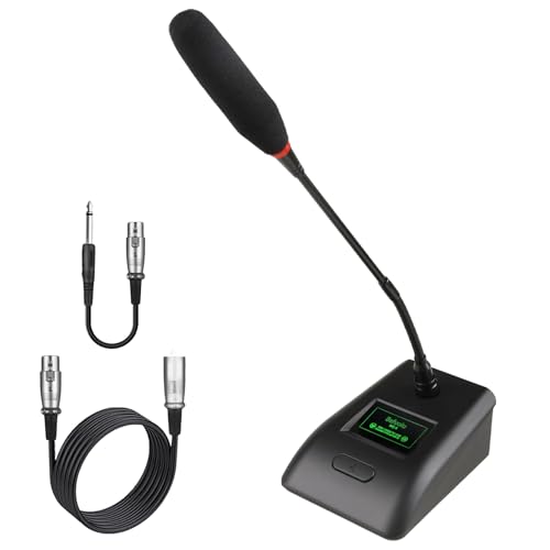 Desktop Gooseneck Conference Microphone Wired with 48V Phantom. Table Mounted Corded Condenser XLR Microphone with 26ft XLR Male to Female Cable and 6.35mm Adapter Cable for Speake, Studio, Recording