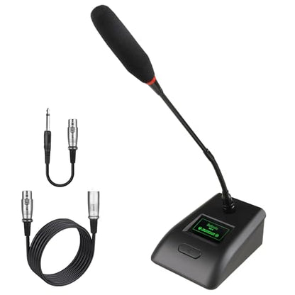Desktop Gooseneck Conference Microphone Wired with 48V Phantom. Table Mounted Corded Condenser XLR Microphone with 26ft XLR Male to Female Cable and 6.35mm Adapter Cable for Speake, Studio, Recording