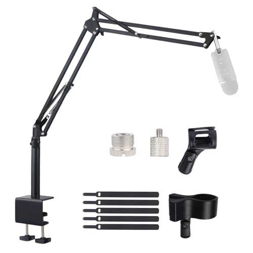 Microphone Stand Mic Boom Arm for Blue Yeti HyperX QuadCast SoloCast Yeti Nano Snowball SM7B Q2U Fifine K669B and Other Mics, Overhead Mic Stand Desk Boom Arm with 5/8" 1/4" Adapter