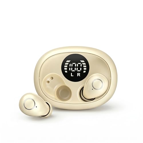 Mini Wireless Bluetooth Earbuds with LED Display, in-Ear Sleep Earphones with Soft Silicone Ear Caps, Compact Charging Case, 5.4 Chip, High Sound Quality (Khaki) - color: Khaki