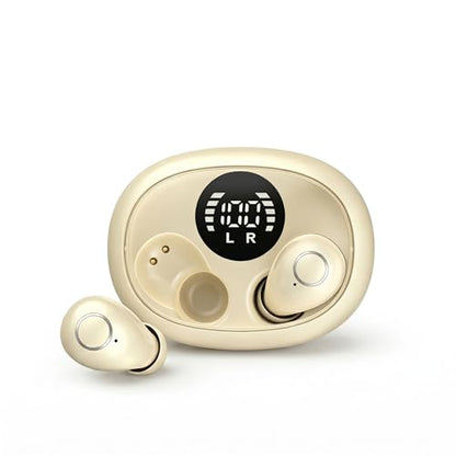Mini Wireless Bluetooth Earbuds with LED Display, in-Ear Sleep Earphones with Soft Silicone Ear Caps, Compact Charging Case, 5.4 Chip, High Sound Quality (Khaki) - color: Khaki