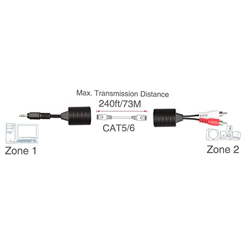 Stereo DC3.5mm Stereo and RCA Red White Audio Signal Balun Over Cat5/6 Cable - size: 8 inches