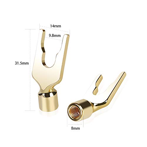 SKW Convertible Connector Gold Plated Speaker Spade Plugs 2 Pair (4 pcs) | 24K gold-plated plugs, convertible for binding posts and spring clips, no soldering required, for amplifier home theater - size: Spade