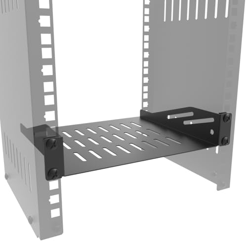 1U Cantilever Rack Mount Shelf for 10" Server Rack, 2 PCS | Metal 8" Deep Mini Vented Tray for 10 inches Width Network Equipment Cabinet or Rack, Black ( 1U10IN-RackS-8IN)
