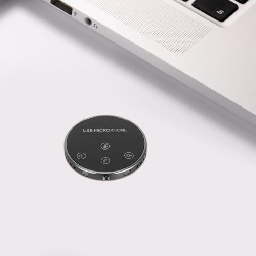 VILLCASE 360° Omnidirectional USB Microphone for Conference Calls and Live Streaming, Versatile Desktop Mic for Laptop and Computer, Black Compact Audio Pickup Tool for Video Meetings