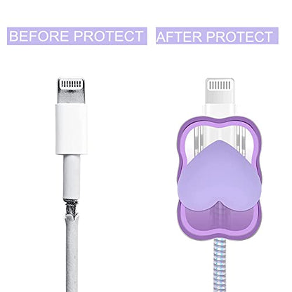 ZOSTLAND 5 in 1 DIY 18W 20W Heart Shape Protector Data Cable USB Charger Line Earphone Wire Saver Organizer Compatible with iPhone 11 12 13 14 15 Pro Max - color: Love Purple