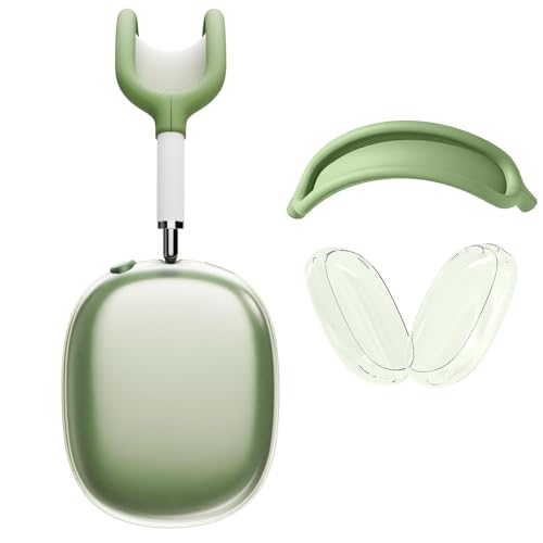 Case Ear Cover for AirPods Max Headphones for Airpod Max Accessories(USB-C/Lightning)(2024/2020), 2 Set of Headband Cover and Clear Soft TPU Ear Cups Sheel,Scratch Resistant and Condensation Resistant - color: A6-Green