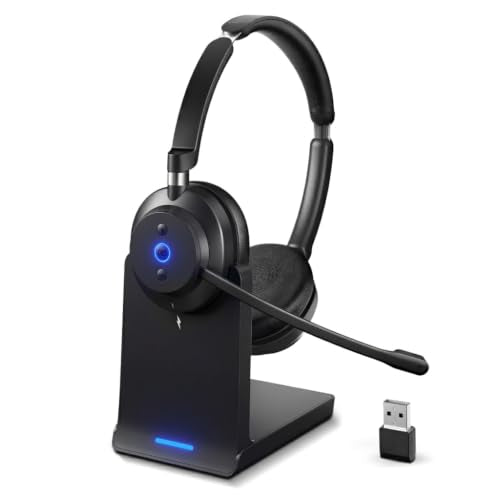 Wireless Headset with Mic for Work With Charging Stand & USB Dongle