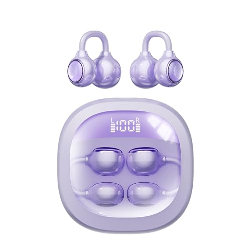 Open Ear Earbuds Open Ear Headphones Wireless Bluetooth 35Hrs Playtime Stereo Sound Ear Buds Wireless Charging Case Digital Display Open Earbuds for Running, Workout, Travel, and Daily Use (Purple) - color: Purple
