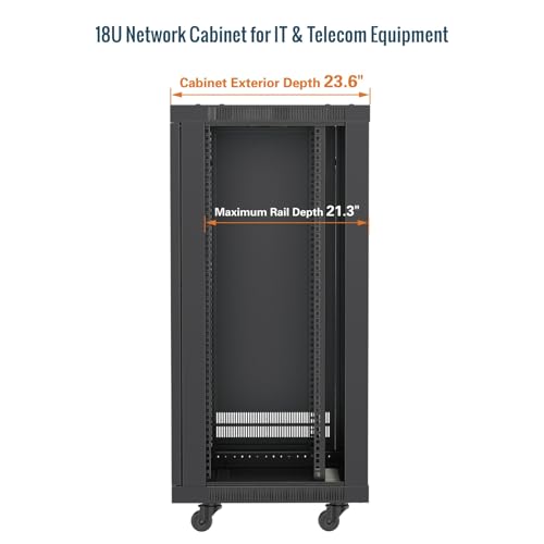 Tecmojo 18U Wall Mount Rack,18U Rack 23.6 Inch Depth,Hold Up to 176 Lbs,Server Rack with Casters,Enclosed Network Cabinet for 19 Inch Network,Server and AV Gear,Mesh Door(Elite Collection) - size: 18U/23.6in Depth/Mesh Door